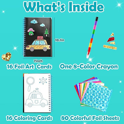 FUNNYB&G Foil Art Craft for Kids - Christmas Crafts Gift Party Favors Stocking Stuffers for Kids Fun Art Supplies Creative Birthday Gift Travel Toys for Girls Boys 4 5 6 7 8 9 Years Old (Vehicle)
