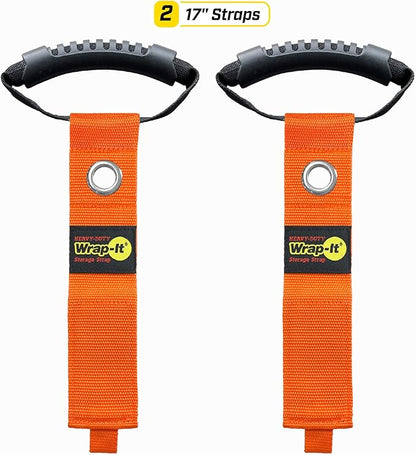 Easy-Carry Wrap-It Storage Straps - 17” (2-Pack) Blaze Orange with Grommet - Extension Cord Hanger Carrying Straps for RV Accessories