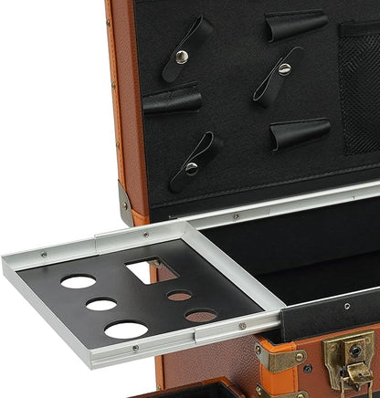 Beauty Rolling Makeup Train Case, Professional Lockable Rolling Salon Luggage, Retro-Rolling Cart Storage Organizer Trolley Make Up Case, 4 Universal Wheels, Retractable Rod, Buckle (Coffee Color)