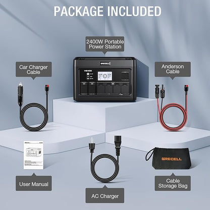 2400W Portable Power Station 1843Wh GRECELL Outdoor Solar Generator with 2400W(4800W Peak) 4 AC Outlets, Fast Charging Emergency Power Backup Battery UPS for Home Outage RV/Van Road Trip Camping