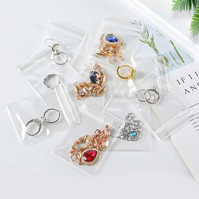 50 Zippered Plastic Jewelry Bags,Small(2.5"x3")and Large(3.5"x5"),Thicker PVC Anti-Tarnish Jewelry Bags Clear Plastic for Gold,Silver,Collectibles,Jewelry Packaging for Business,Travel,Organizing