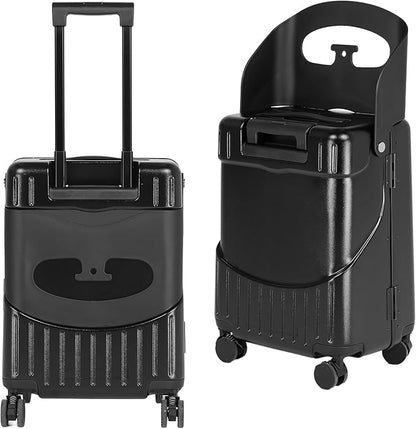 smilesun 20" Carry On Luggage with Seat For Kids & Adults，Hardside Ride On Suitcase with 360°Spinner and TSA Lock For Travel(Black, 20-in)