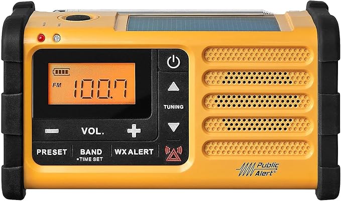Sangean MMR-88 AM/FM/Weather Alert Emergency Rechargeable Radio. Solar/Hand Crank/USB/Flashlight, Siren, Smartphone Charger Yellow