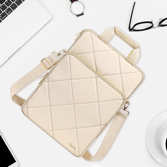 MOSISO Vertical Laptop Shoulder Bag,Computer Bag,Rhombus Quilted Messenger Bag with Front Pocket&Handle&Belt