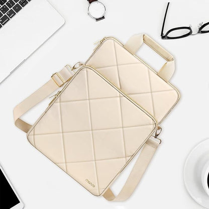 MOSISO Vertical Laptop Shoulder Bag,Computer Bag,Rhombus Quilted Messenger Bag with Front Pocket&Handle&Belt
