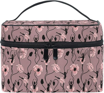Makeup Bag, Poppy Flower Dancing Girl Travel Makeup Organizer Bag Cosmetic Cases Toiletry Bags for Girl Women Ladies