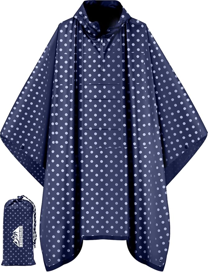 Bruvoalon 3-in-1 Rain Poncho with 1/4 Zip & Chest Pocket, Waterproof, Sunshade, Ground Mat for Adults & Youth Emergency