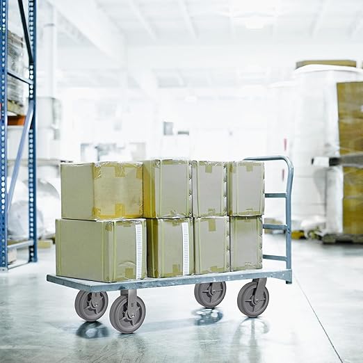 8"x2" Rubber Wheels (Flat Tread)- Heavy Duty Casters, Industrial Caster Wheels- Set of 4 with up to 4800 LB Capacity- Use for Dollies, Workbench(4 Brake)