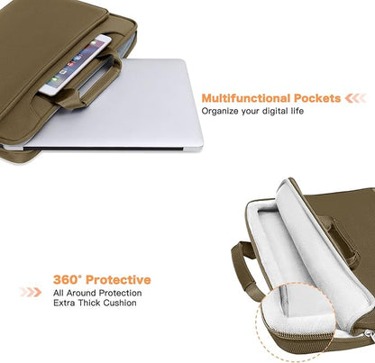 MOSISO 360 Protective Laptop Shoulder Bag Compatible with MacBook Air/Pro, 13-13.3 inch Notebook, Compatible with MacBook Pro 14 inch M5 M4 M3 M2 M1,Matching Color Sleeve with Belt, Olive Yellow