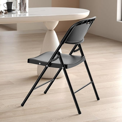 Nazhura 350 Weight Limit Heavy Duty Plastic Folding Chair with Reinfoced Steel Frame for Indoor and Outdoor, Wedding, Party, Restaurant, Meeting Room, Patio and Garden (Black, 6 Pack)