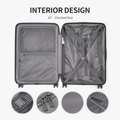 LEVEL8 Grace Luggage Sets Hardshell Suitcase with Wheels, Sturdy Large Suitcase Tsa Lock 20 Inch Expandable Carry on 24 Inch 28 Inch Checked Luggage, 3-Piece Set (20/24/28), Black