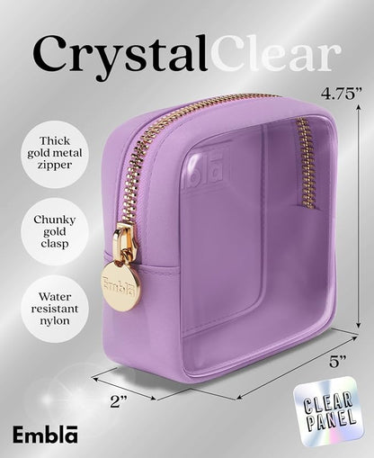 Embla London Makeup Bag Cosmetic Case, Clear Zipper Make Up Pouch and Toiletry Travel Tote, Cute Skincare Pouches for Women Girls, Preppy Purse Cosmetic Organizer, Mini Makeup Bags, Grape