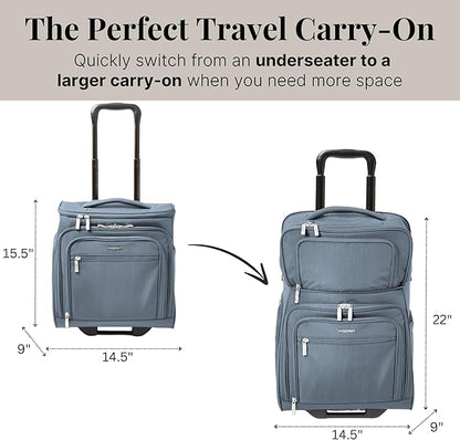 Baggallini Expandable Underseat Carry-On - Lightweight Travel Luggage Carry On Weekender with Wheels
