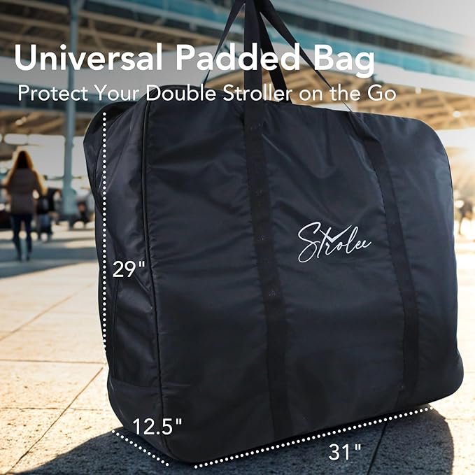 Strolee Padded Double Stroller Travel Bag & Protective Storage Cover For Airplane Gate Check - Universal Fit On Most Double Travel Strollers