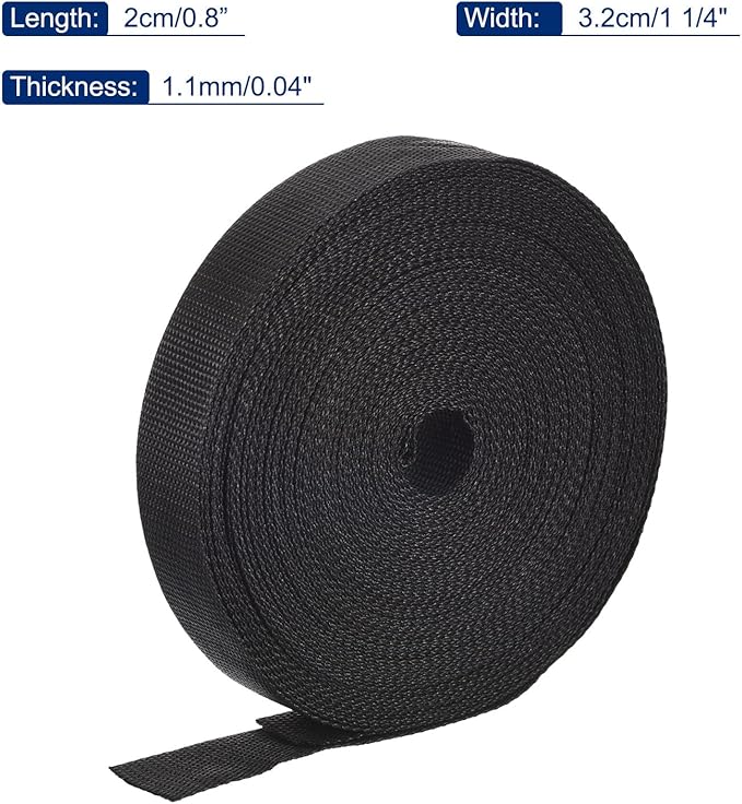 MECCANIXITY Lightweight Polypropylene Webbing Strap 1 1/4" 25 Yard Backpack Strapping Band Black for Outdoor Luggage Cargo Straps