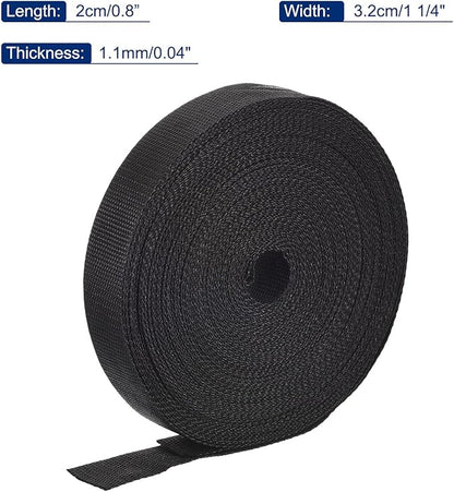 MECCANIXITY Lightweight Polypropylene Webbing Strap 1 1/4" 25 Yard Backpack Strapping Band Black for Outdoor Luggage Cargo Straps