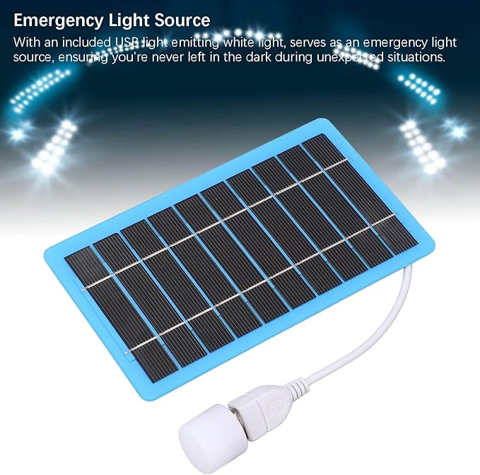 Yosoo 5W Solar Panel Charger for Phone, USB Port and LED Light, Small & Lightweight Power Bank for Outdoor Camping, Hiking, Fishing