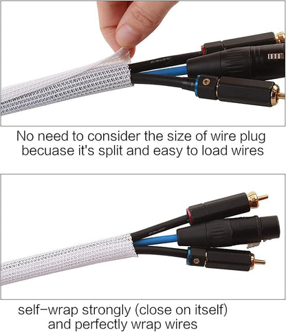 Alex Tech 25ft - 3/8 inch Cord Protector Wire Loom Tubing Cable Sleeve Split Sleeving for USB Cable Power Cord Audio Video Cable - Protect Cat from Chewing Cords - White