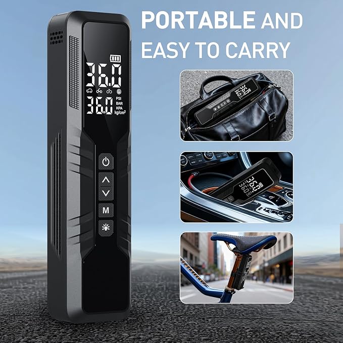Tire Inflator Portable Air Compressor - 150PSI Cordless Air Pump for Car Tires, Portable Tire Inflator for Car, DC 12V Air Compressor with Pressure Gauge/LED Light for Auto/Bike/Motorcycle/Ball