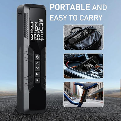 Tire Inflator Portable Air Compressor - 150PSI Cordless Air Pump for Car Tires, Portable Tire Inflator for Car, DC 12V Air Compressor with Pressure Gauge/LED Light for Auto/Bike/Motorcycle/Ball