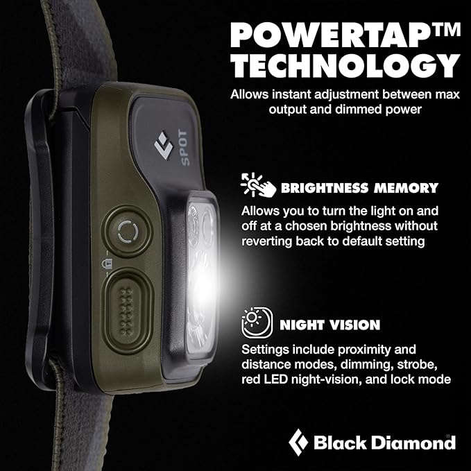 BLACK DIAMOND Spot 400 Headlamp | 400 Lumens Brightness, Dimmable | Waterproof & Durable | 3X AAA Battery Operated (Included) | Dark Olive