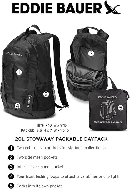 Eddie Bauer Stowaway Packable 20L Backpack-Made from Ripstop Polyester, Tobacco, One Size