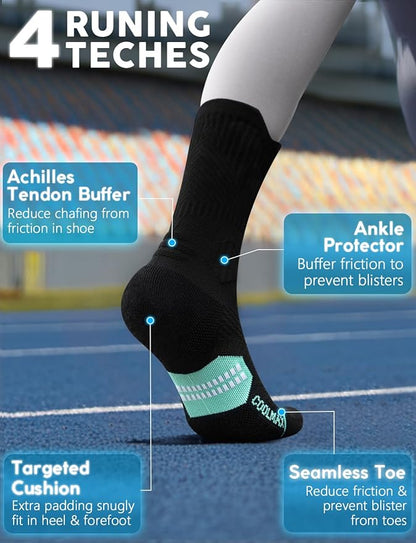 Womens Coolmax Bamboo Viscose Compression Running Crew Socks, Moisture-Wicking Anti-Blister Hiking&Gym Athletic