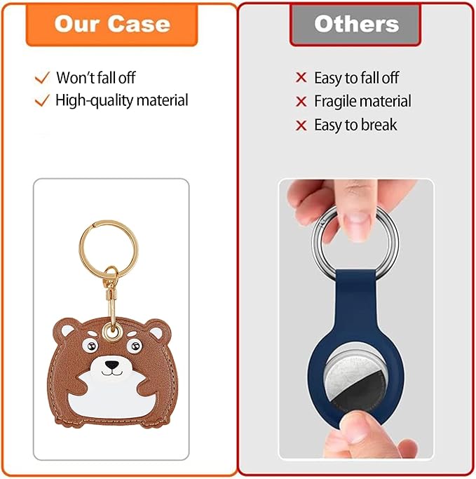 Leather Keychain Case Holder Compatible with Apple AirTag, GPS Airtag Keychain Finder Tracker with Key Ring, Anti-Scratch Protective Air Tag Cover