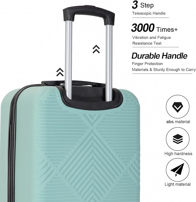 Luggage 4 Piece Set, Hardshell ABS Suitcase Set with Double Spinner Wheels, Lightweight Durable Large Luggage set, Carry On and Checked Travel Luggage, Light Blue
