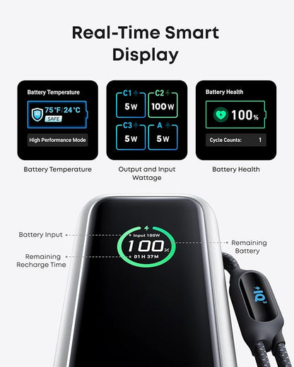 Anker Laptop Power Bank, 25,000mAh Portable Charger with Triple 100W USB-C Ports, Built-in Retractable Cables, Flight-Approved for Travel, iPhone 17/16 Series, MacBook, Samsung, and More