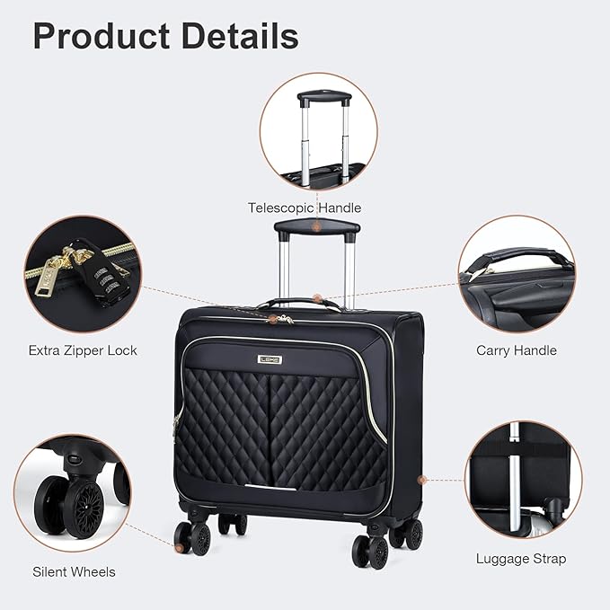 Lekebobor Rolling Laptop Bag Rolling Laptop Briefcase on Wheels for Women/Men Fits Up to 17.3Inch computer Bags Water Resistant for Work Travel and Business, Black Quilted