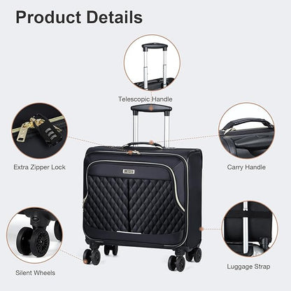 Lekebobor Rolling Laptop Bag Rolling Laptop Briefcase on Wheels for Women/Men Fits Up to 17.3Inch computer Bags Water Resistant for Work Travel and Business, Black Quilted