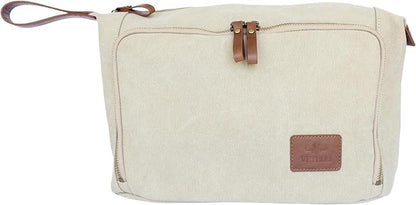 Vetelli Vintage Canvas Toiletry Bags, Travel In Style, Waterproof Canvas Dopp Kits, Durable (Messner) (Beige)