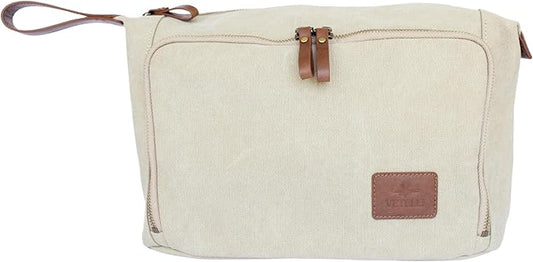 Vetelli Vintage Canvas Toiletry Bags, Travel In Style, Waterproof Canvas Dopp Kits, Durable (Messner) (Beige)