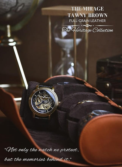4 Watch Travel Case for Men Leather Watch Roll Case Storage for Travel - Brown Full Grain Cow Leather