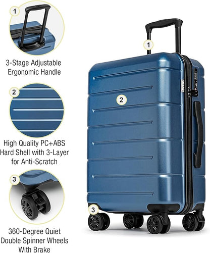 KYME Large Suitcases with Wheels Hardshell 28 Inch Luggage TSA Approved Big Checked Luggage Durable Travel Rolling Suitcase for Women Men Light Blue