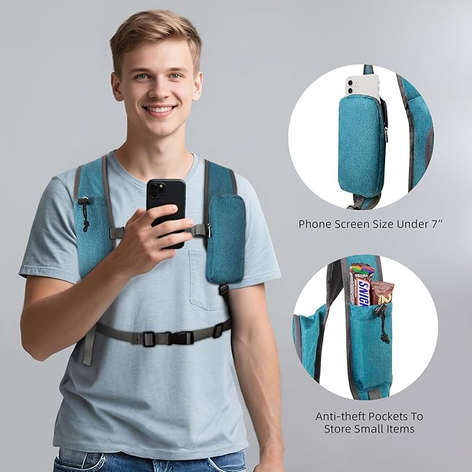 Small Hiking Backpack with Detachable Front Phone Holder, Foldable Packable Back pack with Chest and Waist Strap, Lightweight Daypack for Women Men (Blue, 15L)