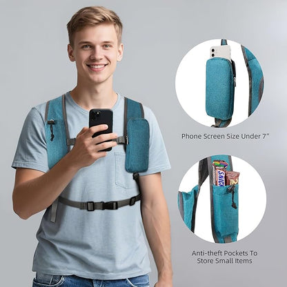 Small Hiking Backpack with Detachable Front Phone Holder, Foldable Packable Back pack with Chest and Waist Strap, Lightweight Daypack for Women Men (Blue, 15L)