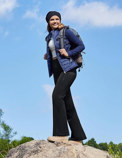 baleaf Women's Fleece Lined Pants Winter Thermal Water Resistant Crossover Flare Leggings Warm Bootcut Hiking Outdoor