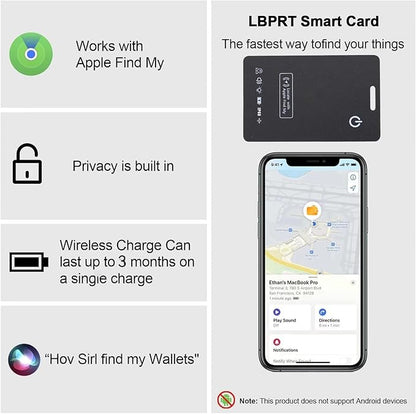 [Apple MFi Certified] LBPRT Air-Tag Card Rechargeable Wallet Tracker Thin 1.6mm, Item Finder Work with Apple Find My APP (iOS Only, Android not Supported) Smart Locator for Luggage Suitcase, Purse,Bag
