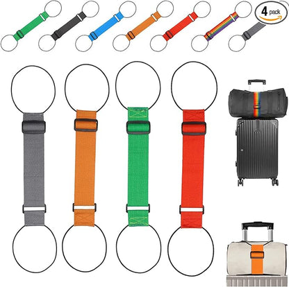 Multi Use Strong Adjustable Luggage Connector Straps, Flexible and Adjustable Luggage Strap, Luggage Connector Straps for Suitcases, Secure Stacking&Hands-Free Travel, Easy to Identify Travel (4Pcs/4)
