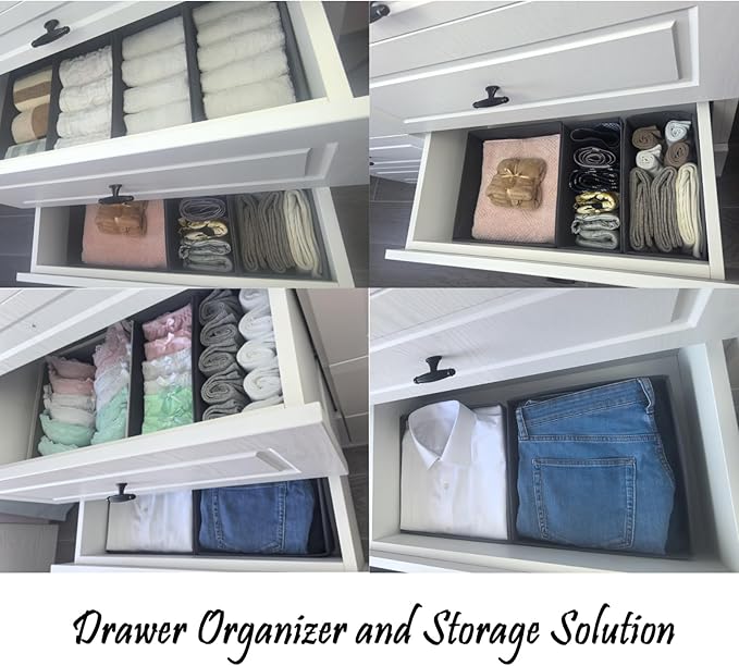 Drawer Organizer Set 4 Pack Gray, Fabric Dresser Organizer 11"x5.5"x4.8" & 11"x11"x4.8", Foldable Storage Drawers for Clothes Underwear Socks Bra Baby Dresser Closet