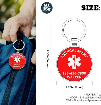 DISONCARE QR Code Medical Alert Tag, Custom Medical ID with Online Profile for Emergency Contact & Health Info – For Allergies, Diabetes, Autism & More(Red)