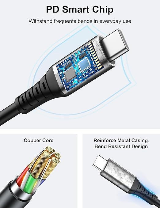 USB C Cable Fast Charging 20FT 60W 45W 40W 30W 25W 3A USB-C to USBC Cable Data Transfer PD Charge Cord for iPhone 17 Pro Max 16 Plus 16e 15 Galaxy S25 FE S24 S23 A17 for iPad A16 Pixel 10 9a 8 7 Black