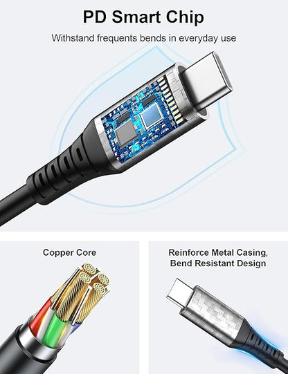 USB C Cable Fast Charging 20FT 60W 45W 40W 30W 25W 3A USB-C to USBC Cable Data Transfer PD Charge Cord for iPhone 17 Pro Max 16 Plus 16e 15 Galaxy S25 FE S24 S23 A17 for iPad A16 Pixel 10 9a 8 7 Black