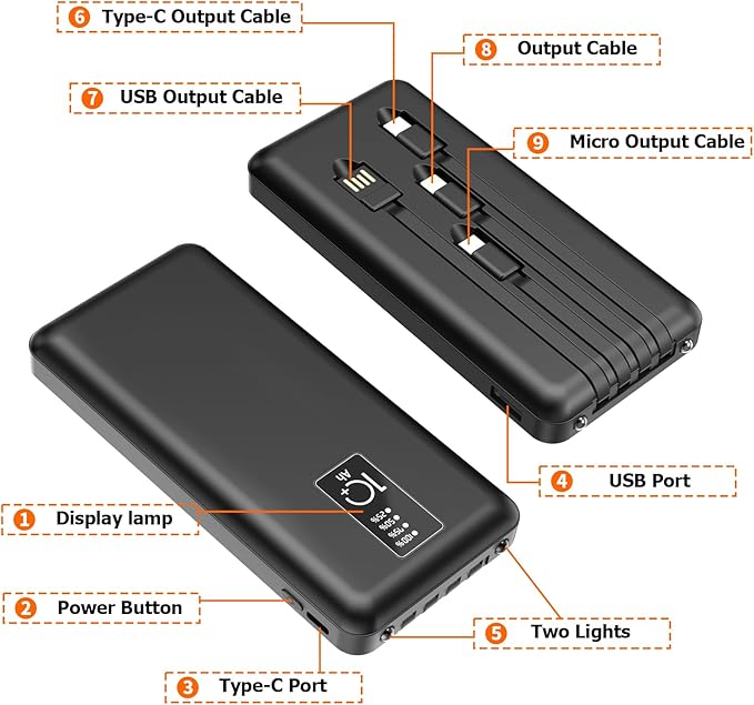 Heated Vest Battery Pack, USB 5V 10000mAh Power Bank, Battery Pack for Heating Hoodie/Jacket/Blanket/Chair/Stadium Seat Cushion PD20W Fast Charger (2-Pack Grey)