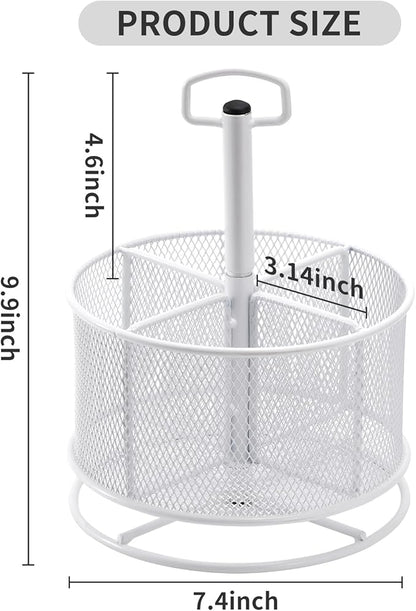 Marbrasse Mesh Desk Organizer, 360-Degree Rotating Multi-Functional Pen Holder, 4 Compartments Desktop Stationary Organizer, Home Office Art Supply Storage Box Caddy (White)