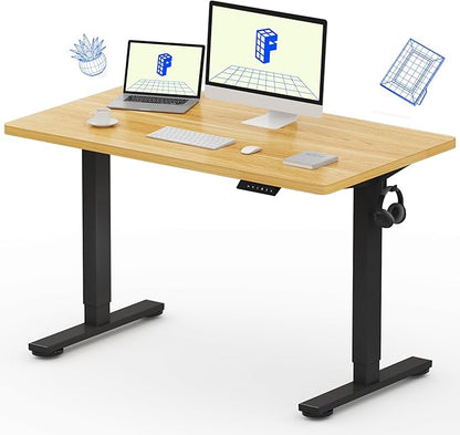 FLEXISPOT EN1 One-Piece Standing Desk with 1-Inch Thick Desktop, 48"x24" Electric Height Adjustable Desk for Home Office & Multi-Device Workstations, Maple