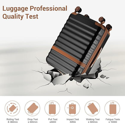 Kono Luggage Set 3 Pieces Expandable PC ABS Durable Suitcase Hardside with Double Spinner Wheels Tsa Lock Black Brown(20in/24in/28in)
