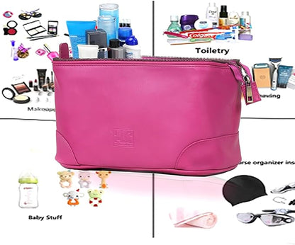 HLC Leather Toiletry Bag for Men Best Gift Premium Genuine Dopp Kit Shaving Kit Organizer Travel Kit Pouch Bag 10 inch Size (Pink)